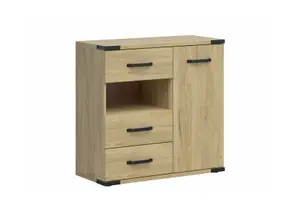 Commode Lara Avec 1 Porte + 3 Tiroirs + 1 Niche - Chêne