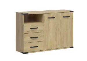 Commode Lara Avec 2 Portes + 3 Tiroirs + 1 Niche - Chêne