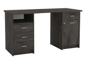 Bureau Monaco 2 Avec 1 Porte + 4 Tiroirs + 1 Niche - Chêne Foncé