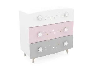 Commode Stella Avec 3 Tiroirs - Rose / Blanc / Gris