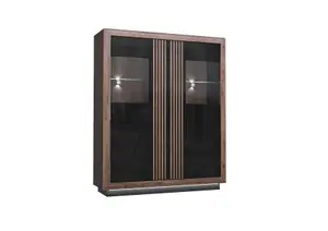 Grande Vitrine Savona - Chêne / Noir Brillant