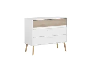 Commode Aalborg Avec 3 Tiroirs - Blanc / Chêne