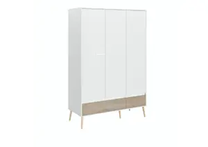 Armoire Aalborg 3 Portes +2 Tiroirs Blanc / Chêne