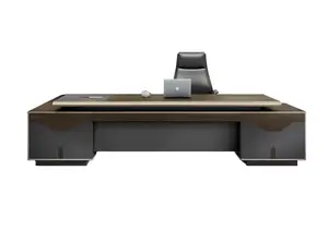 Bureau Présidentiel Luxury 320X220X76Cm - Chêne Foncé / Gris