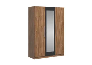 Armoire Martina 2 - Avec 3 Portes Et 1 Miroir - Chêne / Noir