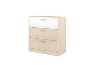 Commode Charly Avec 3 Tiroirs - Chêne / Blanc