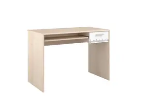 Bureau Charly Avec 1 Tiroir + Tablette Coulissante - Chêne / Blanc