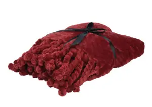 Plaid Avec Glands Faits Main 130X150Cm - Rouge