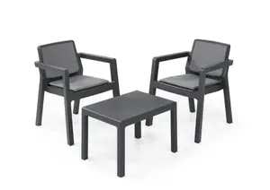 Set Balcon Emily Table Basse + 2 Chaises Avec Accoudoirs - Gris Graphite