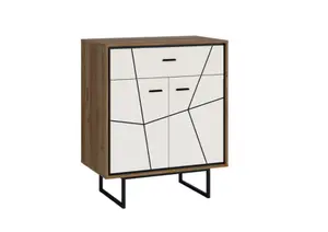 Commode Brolo 2 Portes Et 1 Tiroir - Blanc / Noyer