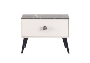 Table De Chevet Nia - Blanc / Noir / Marbre