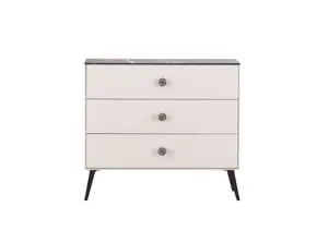 Commode Nia Avec 3 Tiroirs - Blanc / Noir / Marbre
