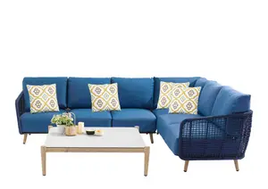 Coin Jardin Apple 6 Places + Table Basse - Bleu