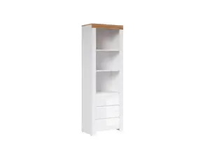 Bibliothèque Holten 3 Tiroirs + 3 Niches - Chêne / Blanc