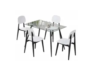 Set Table À Manger Indore + 4 Chaises - Blanc / Noir