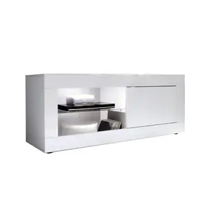 Meuble Tv Basic 1 Porte 140Cm - Blanc Laqué Brillant