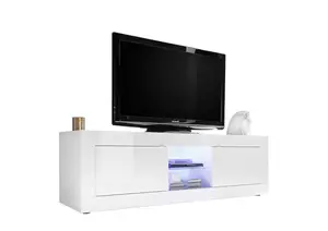 Meuble Tv Basic 2 Portes 180Cm - Blanc Laqué Brillant