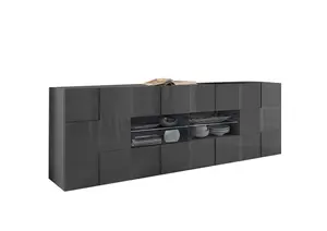 Buffet Dama 2 Portes + 4 Tiroirs - Gris Foncé Brillant