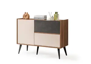 Commode Aden 2 Tiroirs Et 1 Porte - Marron / Blanc / Gris