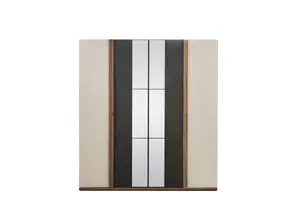 Armoire Aden 4 Portes Avec Miroir - Blanc / Marron
