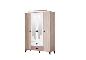 Armoire Mado Avec 4 Portes Et 2 Miroirs - Chêne / Blanc