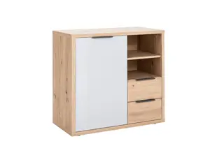 Commode Velata 2 Tiroirs + 2Niches Et 1Porte - Chêne / Gris