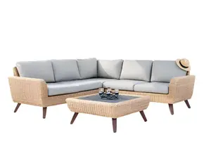 Coin Royal Riviera Avec Table Basse Sans Poufs - Gris / Miel