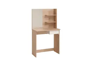 Coiffeuse Precious Avec Miroir + 2 Étagères + Tiroir - Chêne / Blanc