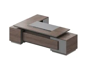 Bureau Presidentiel Leader Droit Avec Eclairage Led 280Cm - Marron / Gris