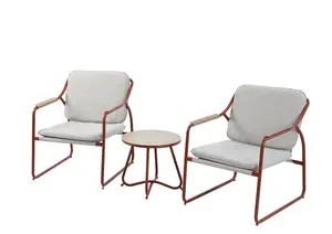Set Balcon Glow 2 Fauteuils + Table Basse - Beige/ Rouge