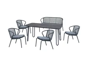 Set Table À Manger Alicia + 4 Chaises Et Banc - Gris Foncé