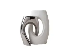 Vase En Céramique – Blanc / Argenté