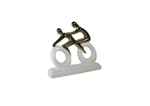Statue Decorative Duo- Cyclette - Blanc / Doré
