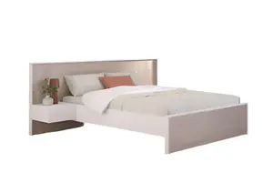 Lit Palante 140X190/200 Sans Sommier + 2 Tables De Chevet - Blanc / Chêne