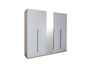 Armoire Sposami Avec 4 Portes + 1 Miroir - Blanc / Chêne