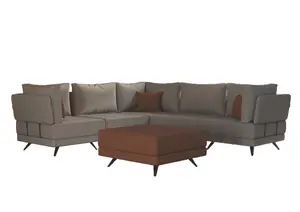 Canapé D'Angle Foster + Fauteuil De Coin - Beige / Orange