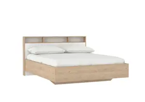Lit Ikast Blanc - 160x200 - 3 Niches Sans Sommier - Blanc / Chêne