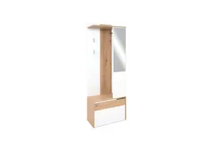 Vestiaire Compact Gera 1 Abattant + 1 Miroir - Blanc / Chêne