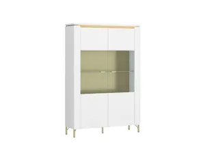 Vitrine Lazio 2 Portes Led En Option - Blanc / Doré