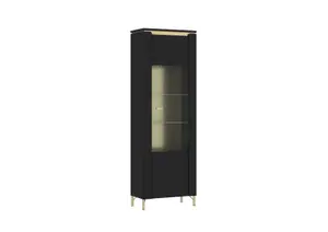 Vitrine Norica 1 Porte Led En Option - Noir / Doré