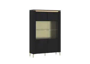 Vitrine Norica 2 Portes Led En Option - Noir / Doré