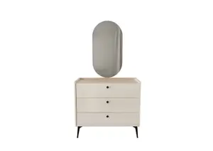 Commode Maya 3 Tiroirs Et Miroir - Blanc / Chêne