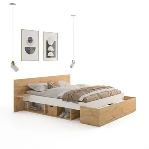 Pack Lit Anis 140X190 Sommier + Matelas + 2 Tablettes Suspendues - Chêne / Blanc