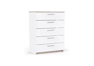 Commode Watson 5 Tiroirs - Blanc / Chêne