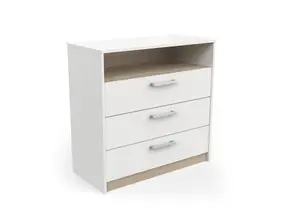 Commode Watson 3 Tiroirs Et 1 Niche - Blanc / Chêne