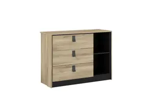Commode Kieran Avec 3 Tiroirs + 2 Niches - Chêne/Noir