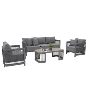 Salon Granito Canapé 3 Places + 2 Fauteuils + Table Basse - Gris