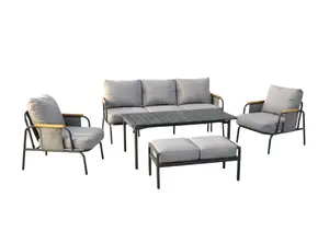 Salon Malindi Canapé 3 Places + 2 Fauteuils + Table Haute + Banc - Gris
