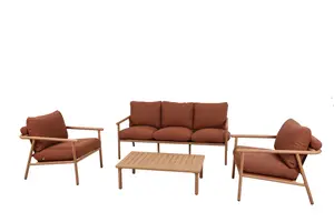 Salon Coral Canapé 3 Places + 2 Fauteuils + Table Basse - Terracotta
