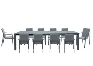 Set Table À Manger Grandora Extensible + 10 Chaises - Gris